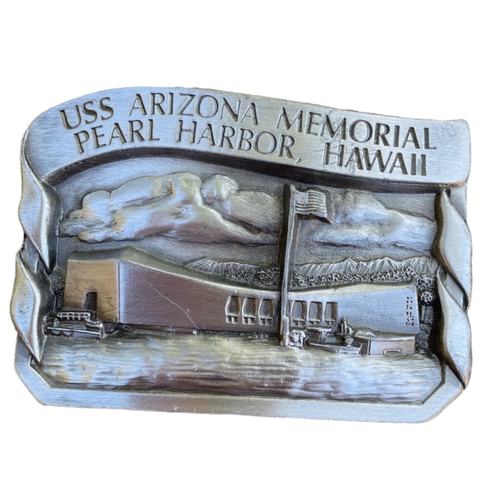 Vintage 1985 USS Arizona Belt Buckle Bergamot Brass Works Pearl Harbor HI